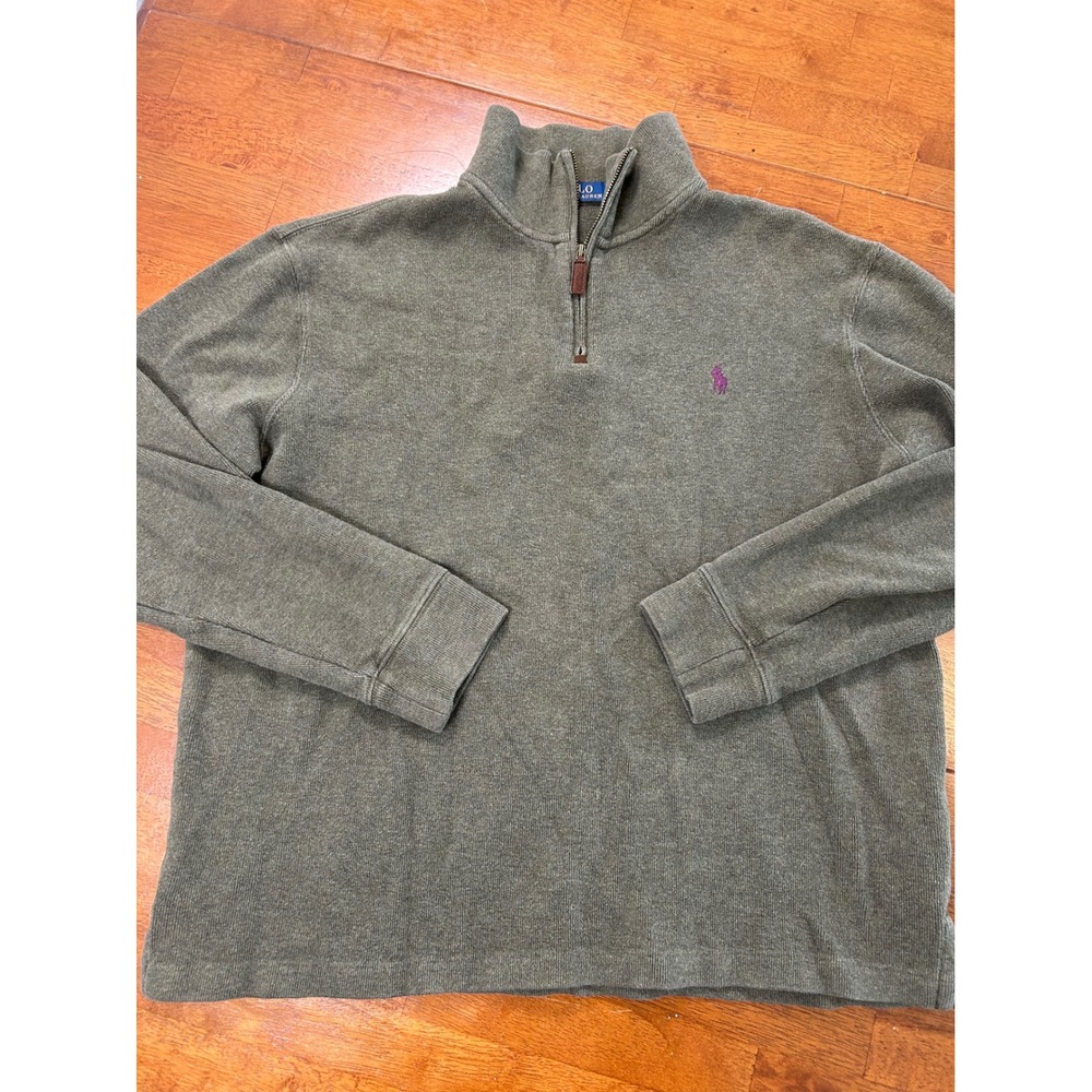 Polo Ralph Lauren Quarter Zip Pullover Mens Large Olive Green Purple Pony Logo